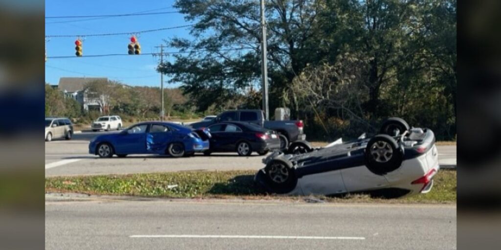 Crews respond to collision on Carolina Beach Road involving overturned vehicle