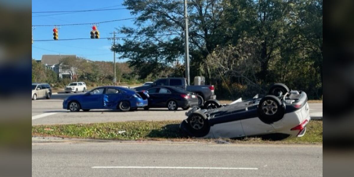 Crews respond to collision on Carolina Beach Road involving overturned vehicle