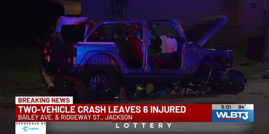 Two-vehicle collision in Jackson leaves six injured