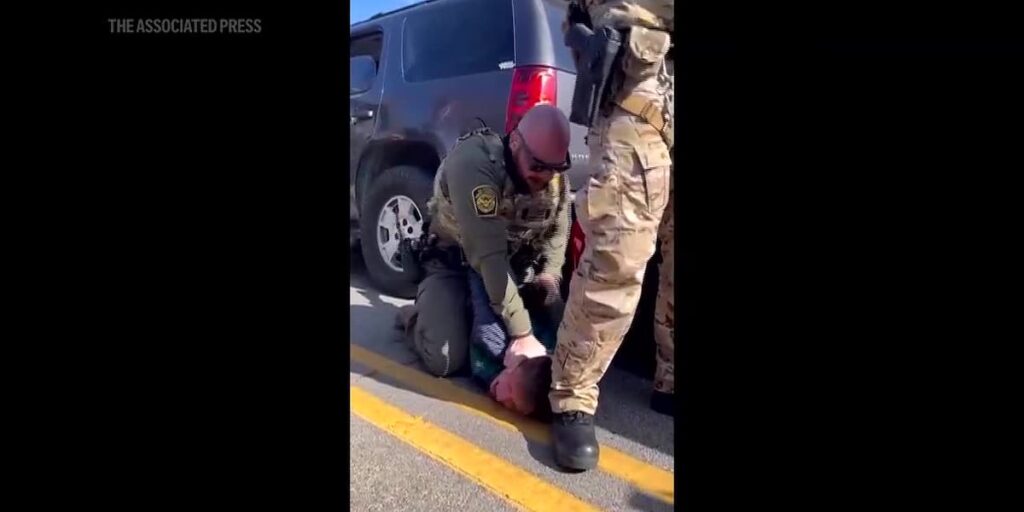 Video shows immigration agent punching restrained man after car collision turns into confrontation